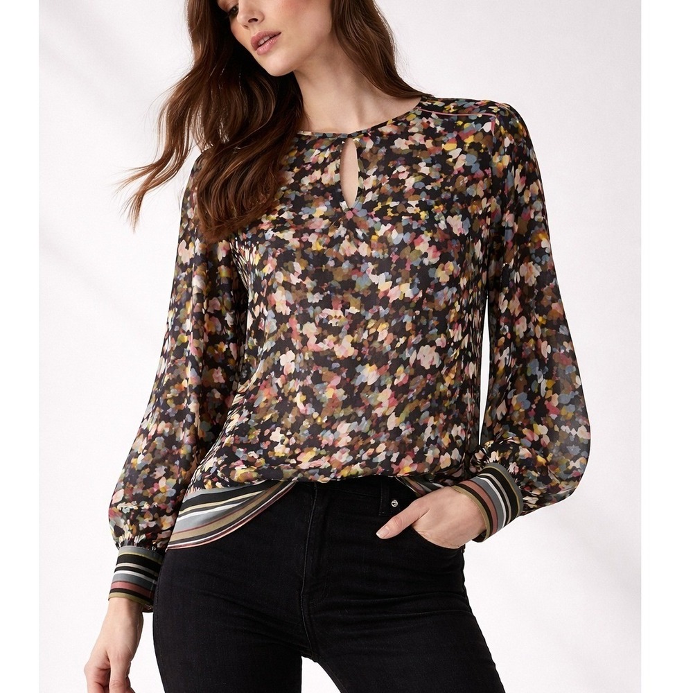 REISS NEW Ally Ditsy Floral Printed Chiffon Keyhole Blouse Top SZ 4 Quiet Luxury